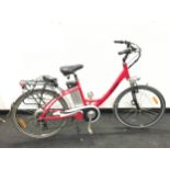 A red E-Tourer electric bicycle, 7 gears 17" frame and 25" wheel.