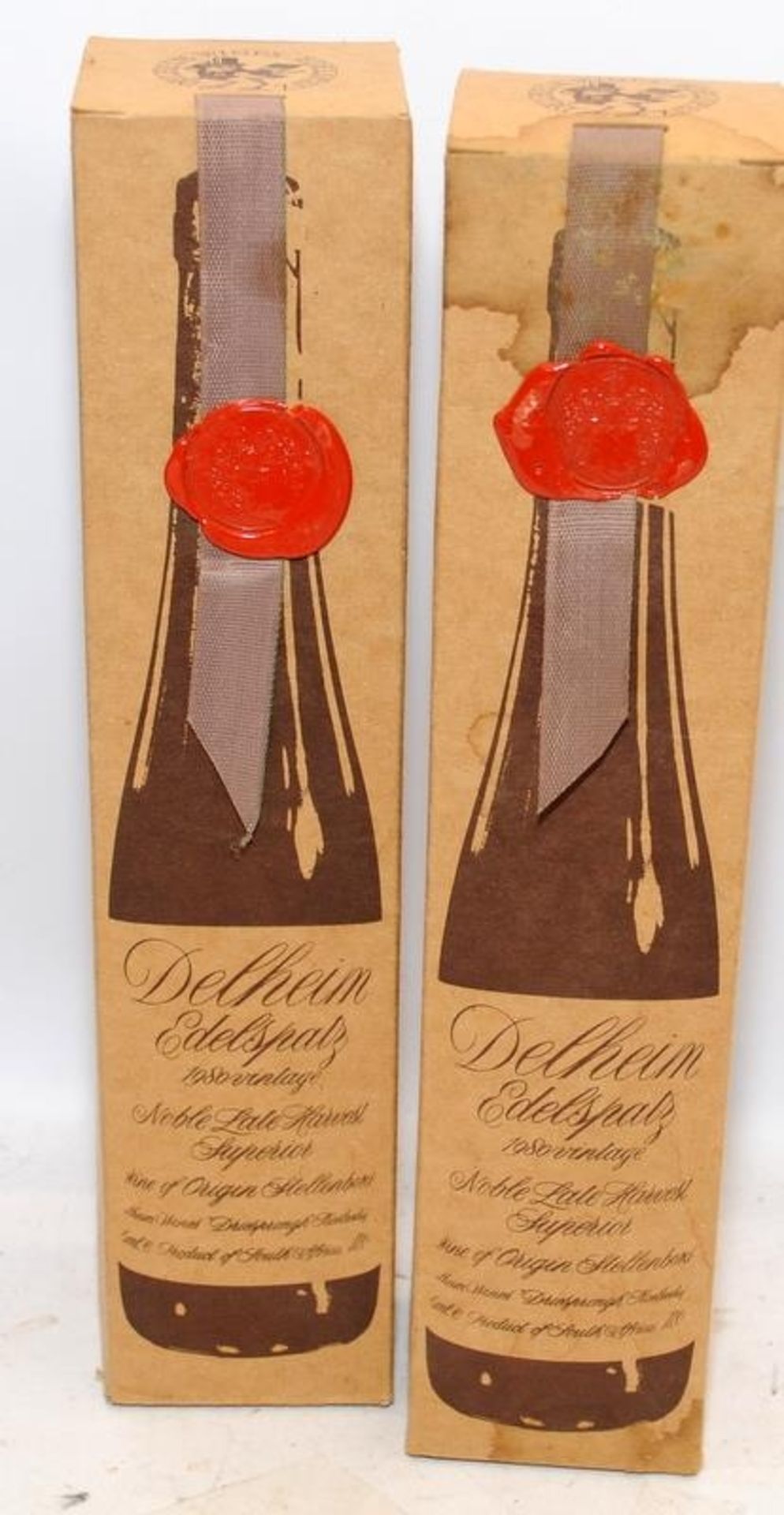 2 x 37.5cl bottles South African Delheim Edelspatz Noble Late Harvest Botrytis. 1980 vintage.