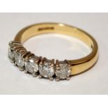 An 18ct gold 5 stone diamond ring approx 1.00ct Size M