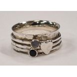 Sapphire/Moonstone heart 925 spinner ring size Q 1/2 (TR3).