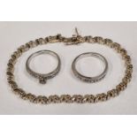 Diamond set rings and bracelet 925 silver (TR15).