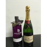 750ml bottle of Moët & Chandon together with 70cl Whitley Neill Rhubarb and ginger gin (5,2)