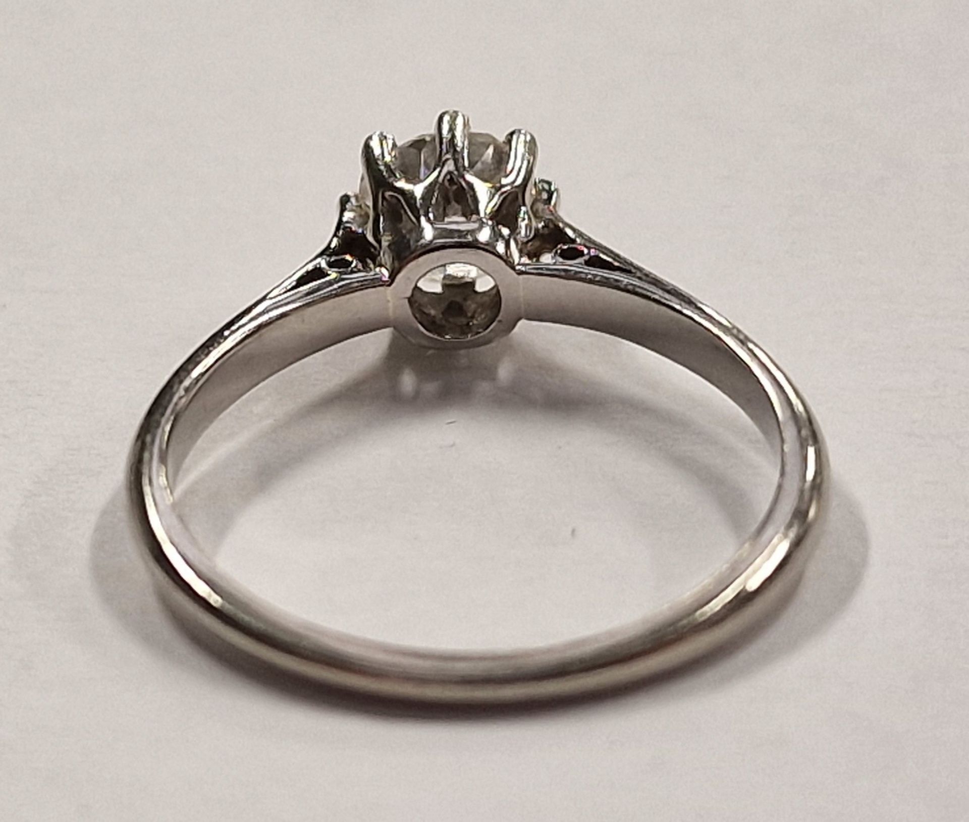 Diamond round brilliant solitaire 0.53ct, colour G platinum ring with certificate Size M+ - Image 2 of 5