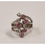 A pink and white stone 925 silver ring Size M