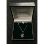 A 925 silver multi gem set pendant and chain in box.