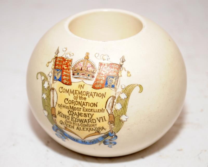 Early MacIntyre Burslem Edward VII Coronation crested ware in the form of a cylindrical match holder