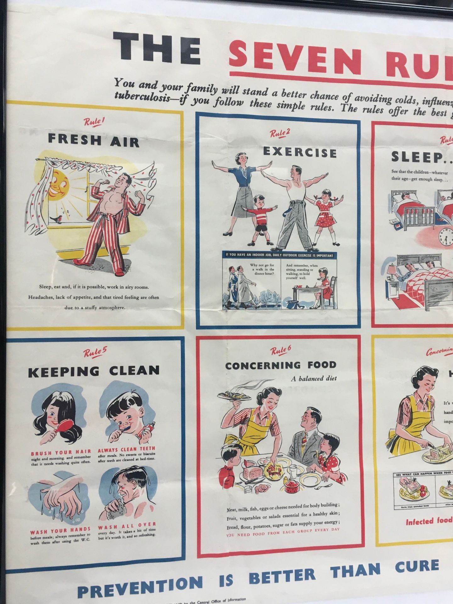 Vintage mid 20th century framed 1940's/1950's "The Seven Rules of Health" poster 101x71cm. - Image 2 of 6