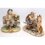 Pair of large Capo Di Monte dioramas with certificates: Knife Grinder and Tramp on Bench. Knife