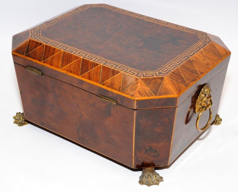 Attractive Regency letter/document box with brass feet and lions head handles. Interior lined with - Image 4 of 4