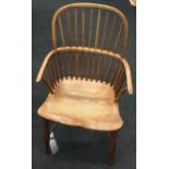 Antique 18th century elm stickback Windsor armchair 95x55x40cm.