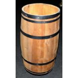 Large wooden hooped barrel, 92cms tall