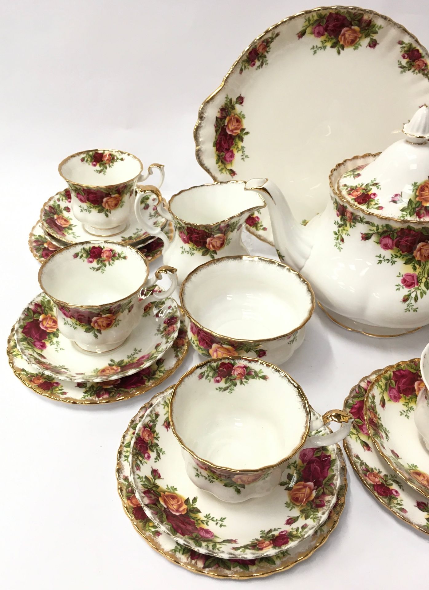Royal Albert "Country Rose" Tea set complete with Tea pot milk jug and sugar bowl together 6 tea - Image 2 of 5