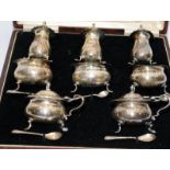 Vintage sterling silver 12 piece condiment set in quality fitted case. Comprising 3 x pepper