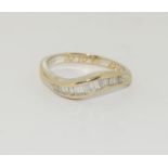 18ct white gold diamond wave ring set with baguette cut diamonds size O approx 1ct