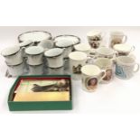 Crown Ming part tea set together with a collection of commemorative china cups and some silver