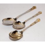 Antique .830 Danish silver: Copenhagen three towers assay mark set of three large serving spoons