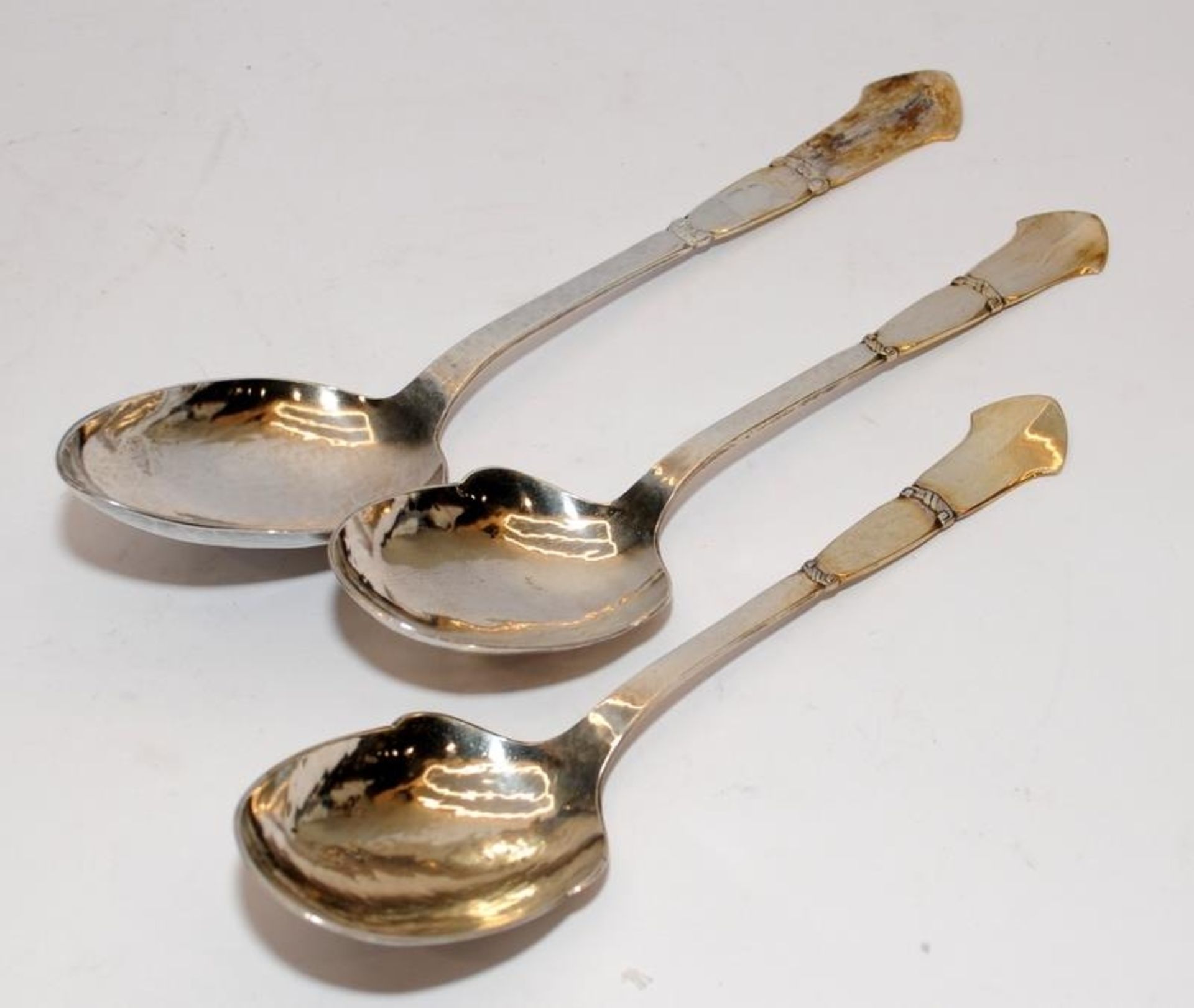 Antique .830 Danish silver: Copenhagen three towers assay mark set of three large serving spoons