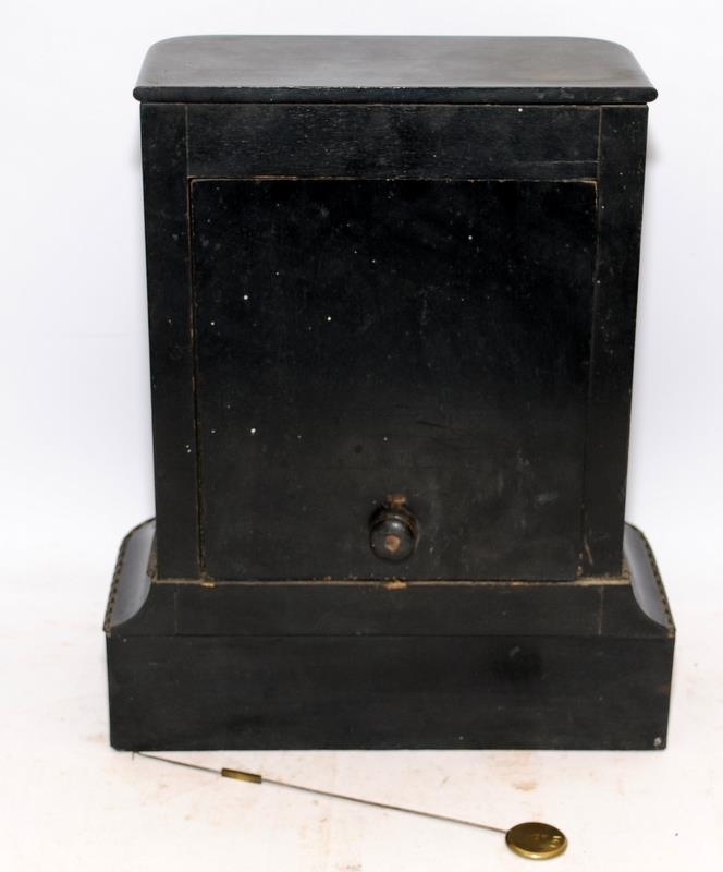 Two Antique mantel clocks to include a 19th century black painted French example. Untested - Image 6 of 7