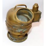 Antique ship's brass gimbal mounted binnacle compass with integrated oil lamp. Ref: Patt 01151A