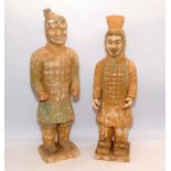 pair of terracotta warrior figures approx 56cms tall
