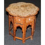 Antique inlaid Indian occasional table with folding base. 50cms tall