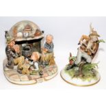 Pair of large Capo Di Monte dioramas with certificates: Inglenook and The Hunter. Inglenook approx