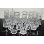 Large collection of cut glass lead crystal hi-ball glasses and tumblers. 19 in lot, the tallest