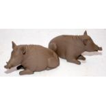 Pair of Wedgwood brown Jasperware figures of wild boar. 10cms across