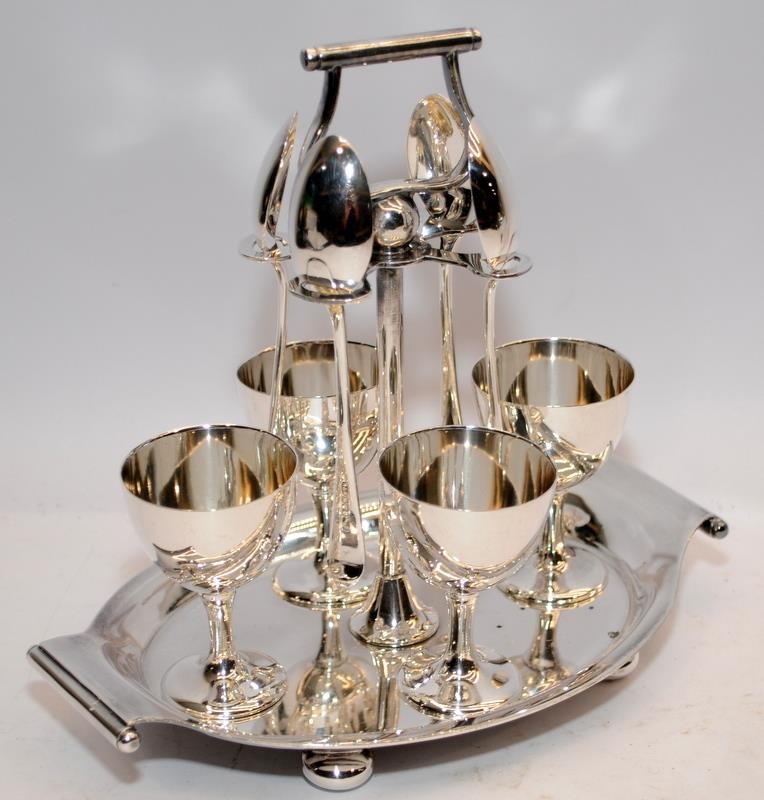 Unusual silver plated three piece tea, coffee and hot water set in square form with wicker handles - Image 2 of 4
