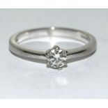 18ct white gold ladies Diamond solitaire ring H/M in ring as 0.33ct size P