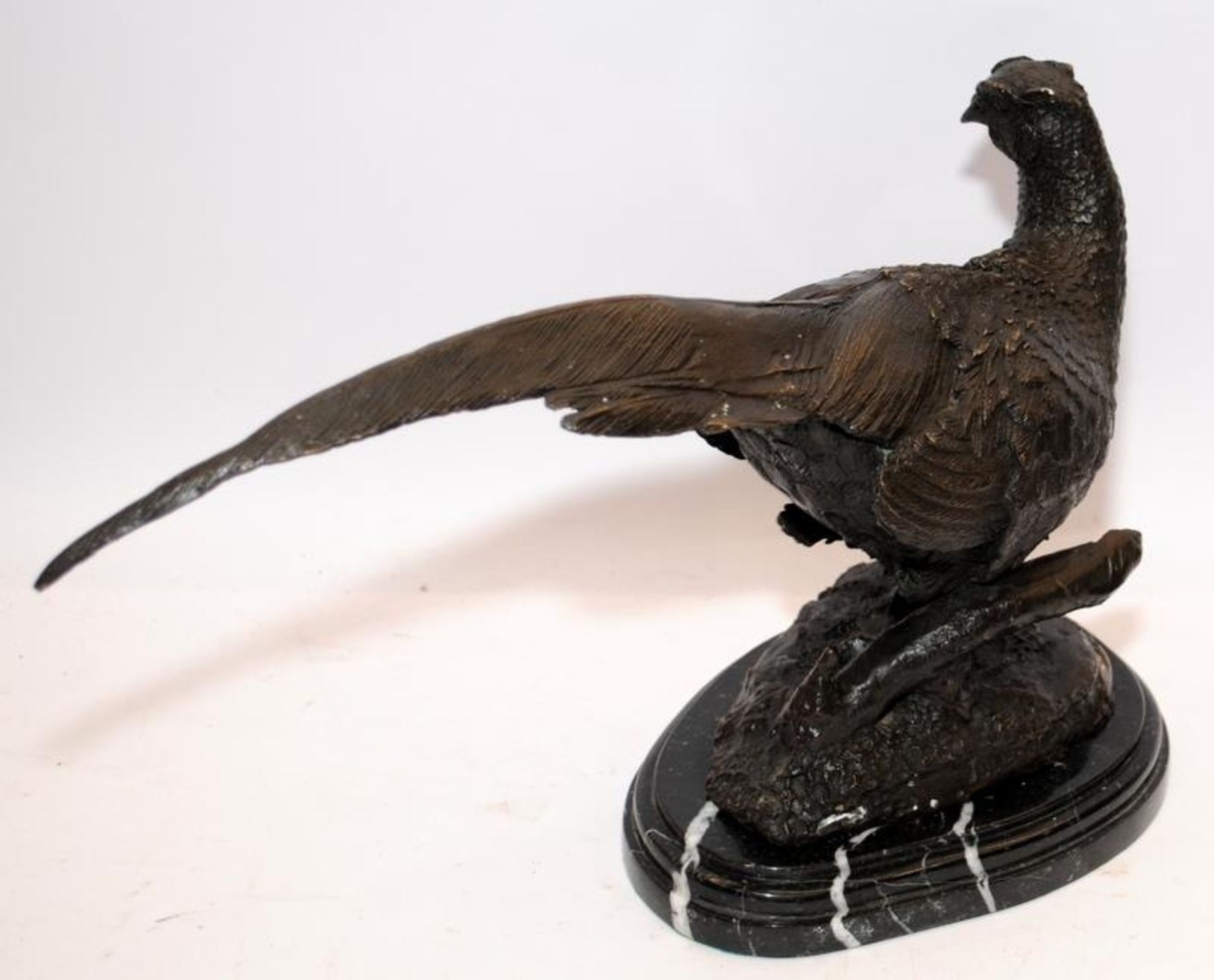 Large bronze pheasant on a marble base. Signed Julie Moisniez. O/all length approx 40cms - Image 3 of 4