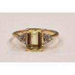 Citrine diamond shoulders 18ct gold ring boxed Size L