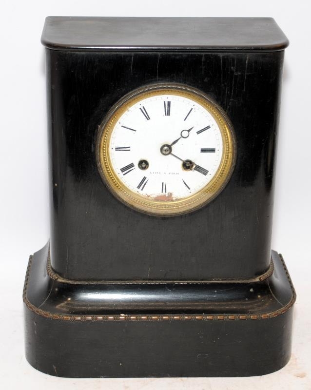 Two Antique mantel clocks to include a 19th century black painted French example. Untested - Image 5 of 7