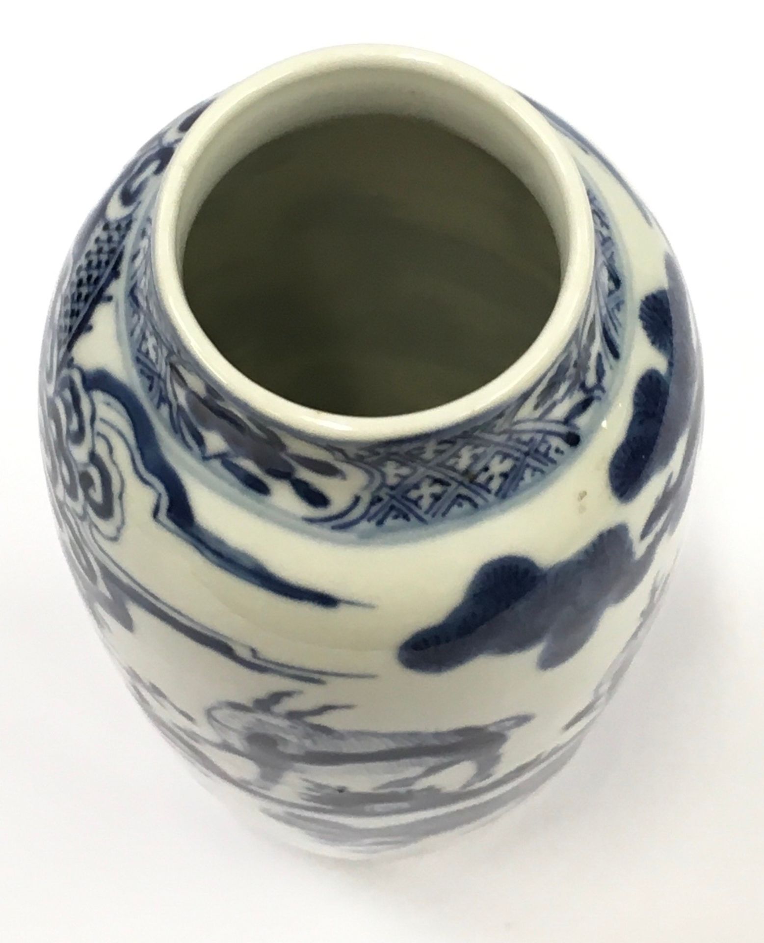 Possible 19th Century Chinese oriental blue and white porcelain vase decorated with images of - Image 4 of 7