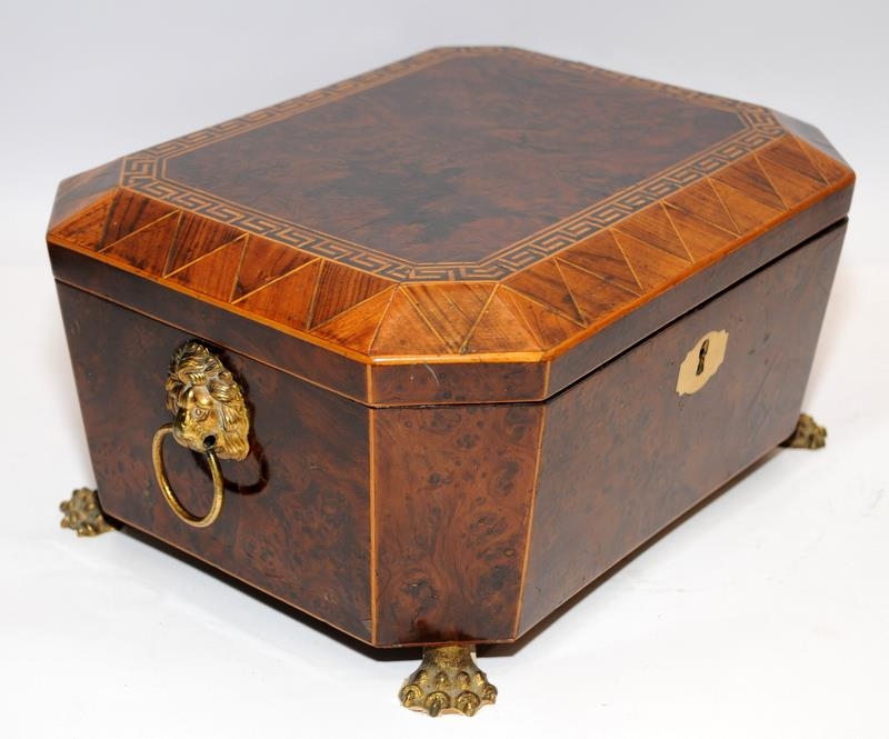 Attractive Regency letter/document box with brass feet and lions head handles. Interior lined with - Image 2 of 4