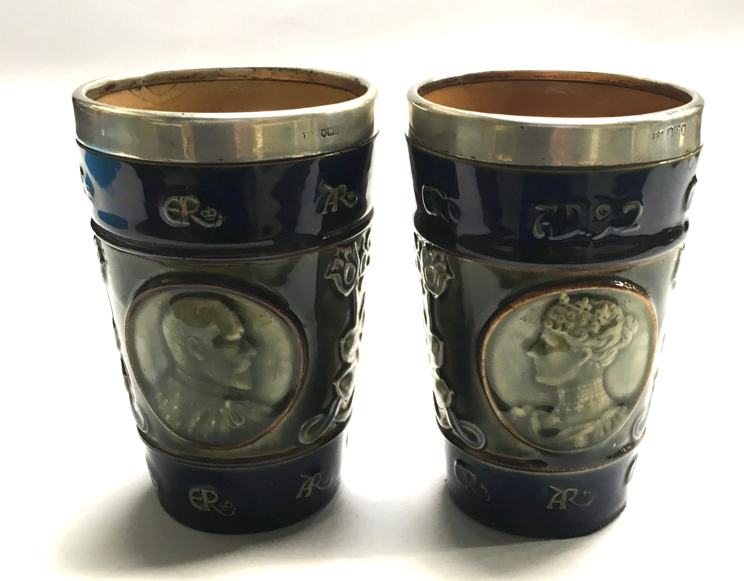 Doulton Lamberth matched commemorative silver rim jug and goblets to commemorate the coronation of - Image 6 of 12