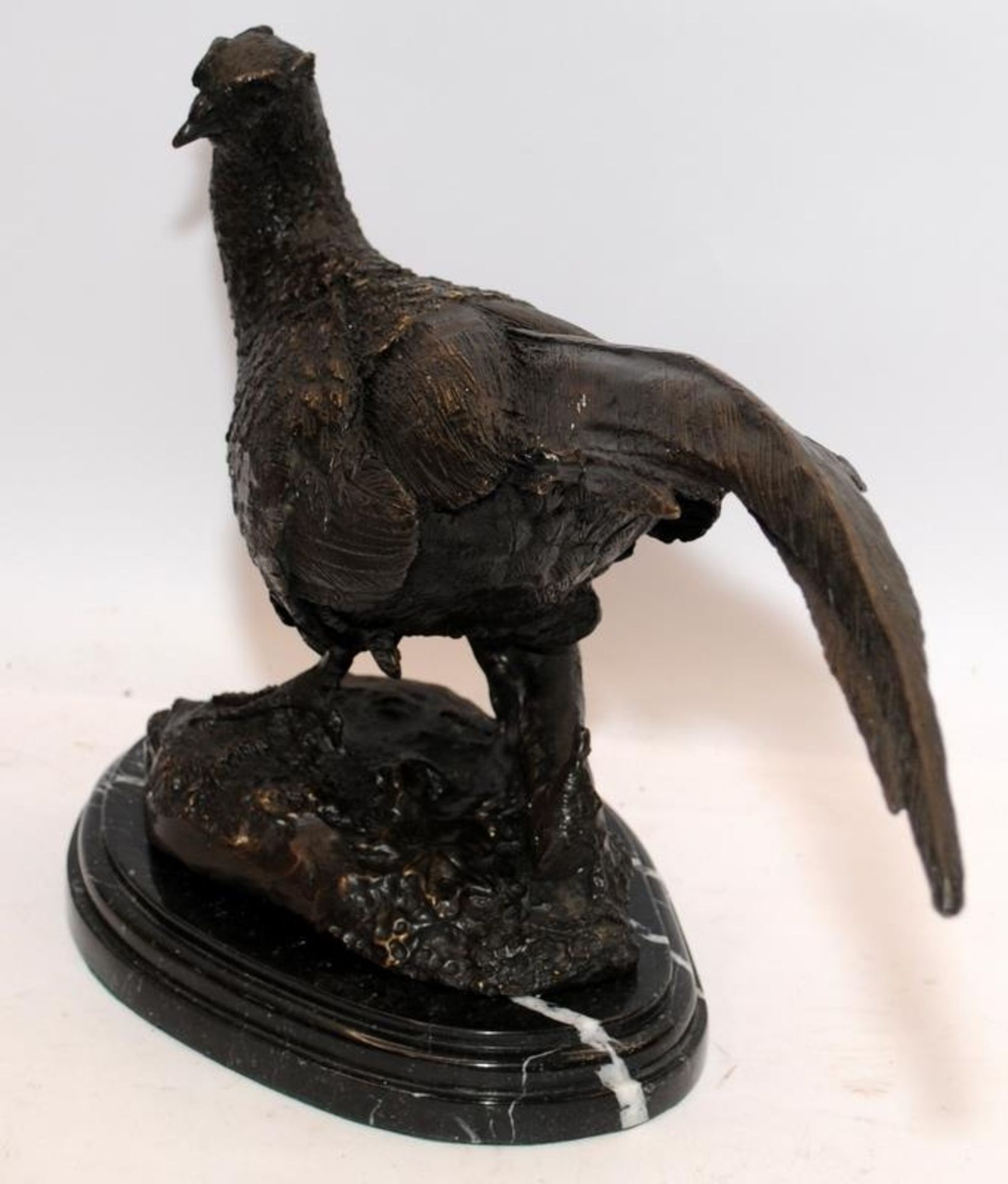 Large bronze pheasant on a marble base. Signed Julie Moisniez. O/all length approx 40cms - Image 4 of 4