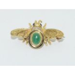 18ct gold tested Cabochon emerald and diamond bug brooch