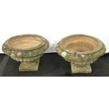 Pair of antique reconstituted concrete planters each 36cm tall diameter 55cm (af).