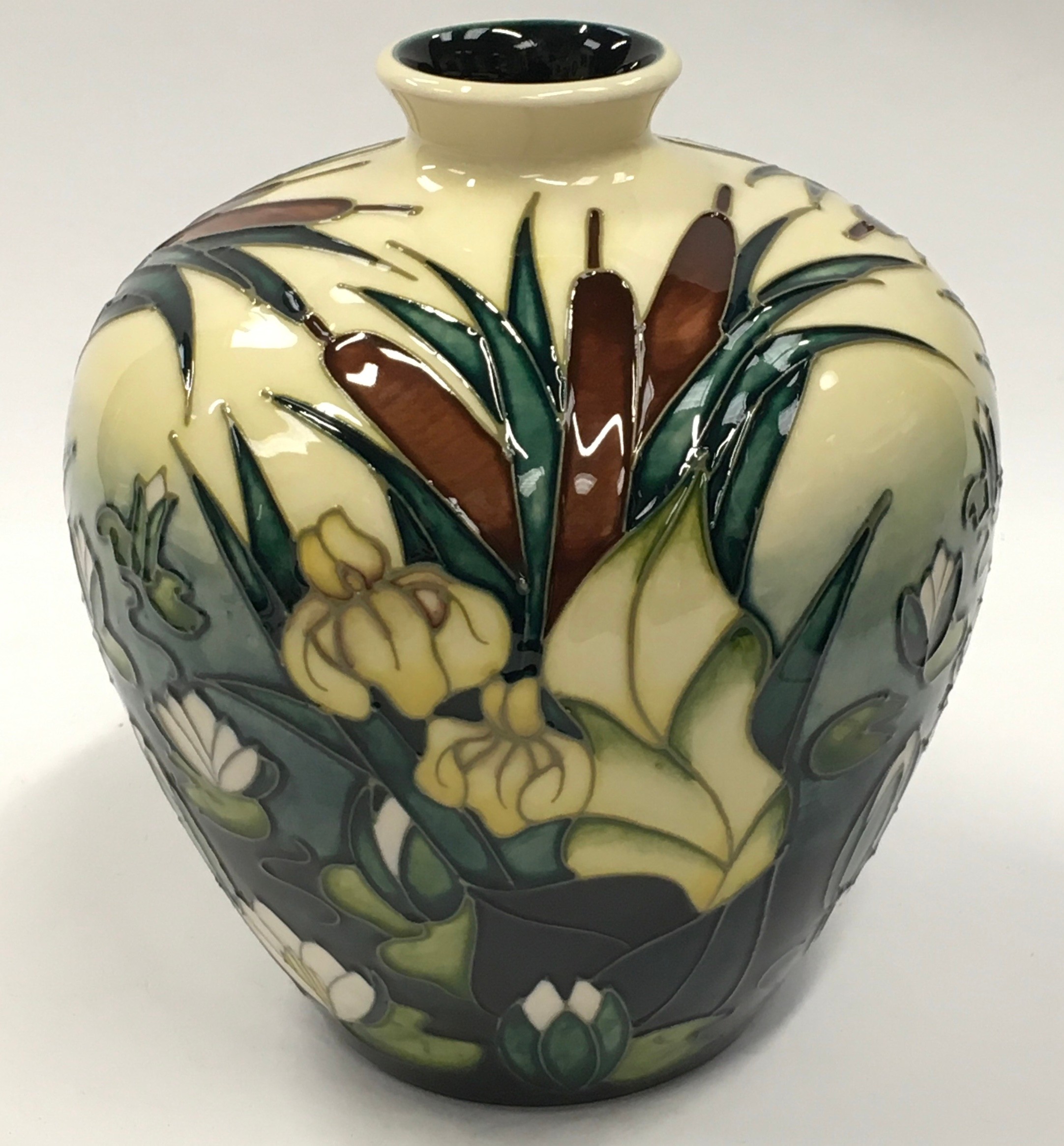 Moorcroft Rachel Bishop Lamia vase of squat bulbous form. 17cm tall. Signed and stamped to base.