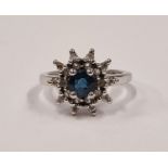 TGGC blue/white zircon 925 silver starburst ring Size J 1/2.