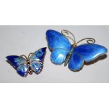 Antique .930 silver gilt and guilloche enamel butterfly brooch together with a smaller unmarked gilt