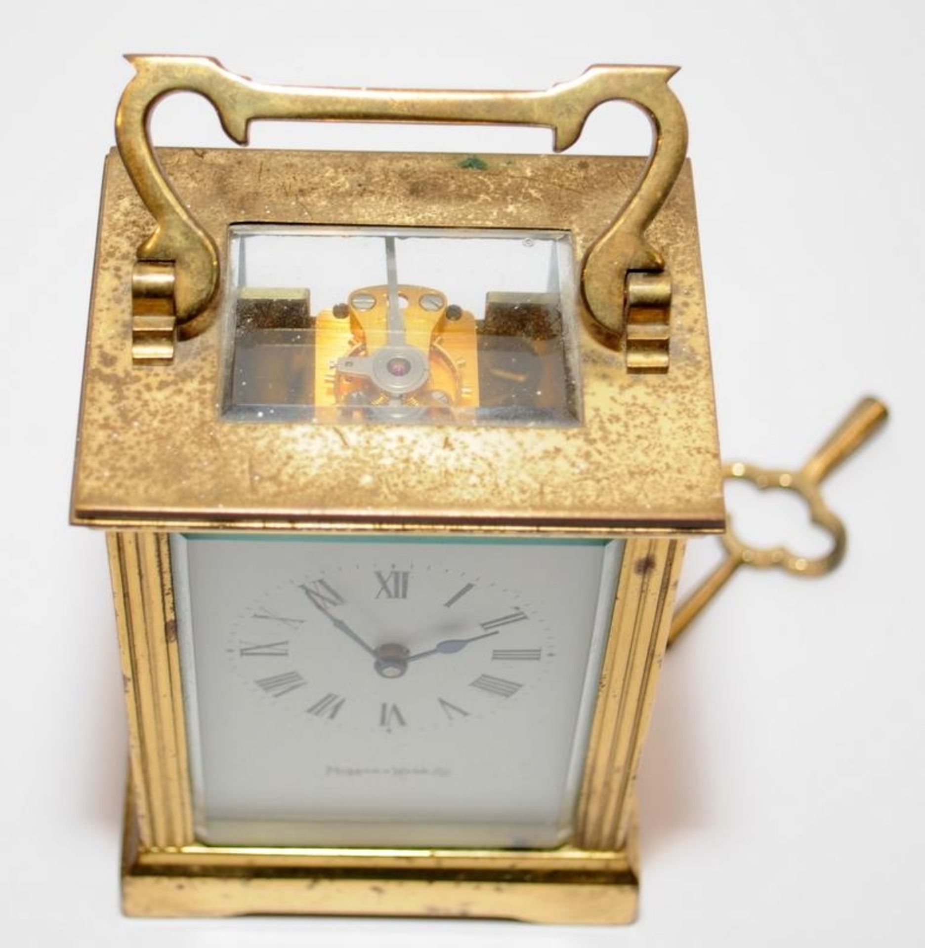 Vintage Mappin & Webb 8 day carriage clock with key. Sets, winds and runs. Some patina to casing, - Image 3 of 5