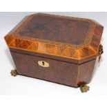 Attractive Regency letter/document box with brass feet and lions head handles. Interior lined with