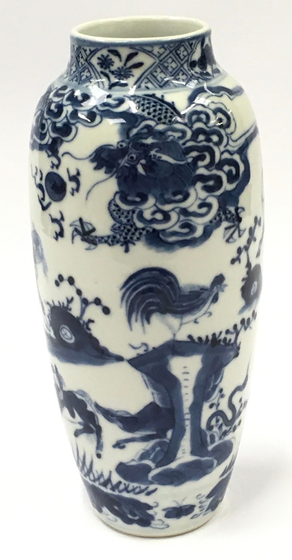 Possible 19th Century Chinese oriental blue and white porcelain vase decorated with images of - Image 2 of 7