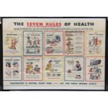 Vintage mid 20th century framed 1940's/1950's "The Seven Rules of Health" poster 101x71cm.