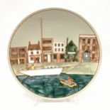 Poole Pottery interest large charger tube lined decorated depicting Poole Quay by Cynthia Bennett