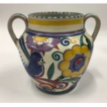 Poole Pottery shape 401 QB pattern (comical bird) twin handled vase 4.9" high.