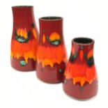 Poole Pottery limited edition graduated set of three Volcano chimney vases (11.2" 9.8" & 7.5") all