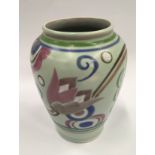 Poole Pottery shape 198 WI pattern vase decorated by Eileen Prangnell 6" high.